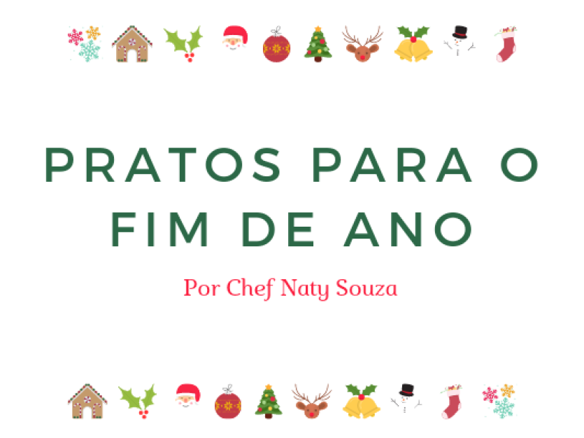 Fundo branco decorado ícones natalinos: estrelas, biscoitos, Papai Noel, bolas de Natal, renas, sinos, boneco de neve, meias, biscoitos e uvas.